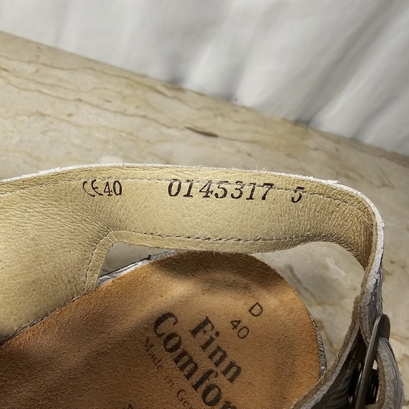 Finn Comfort Womens Silver Metallic Swirl Leather Sandals Size EU 40/US 9-9.5 - Picture 10 of 12